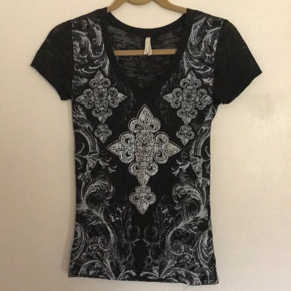 Black shirt with embroidered stones